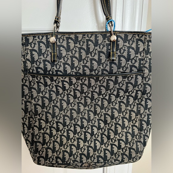 Christian Dior Denim Dark Blue/Grey Oblique &  Leather Tote - Picture 7 of 15